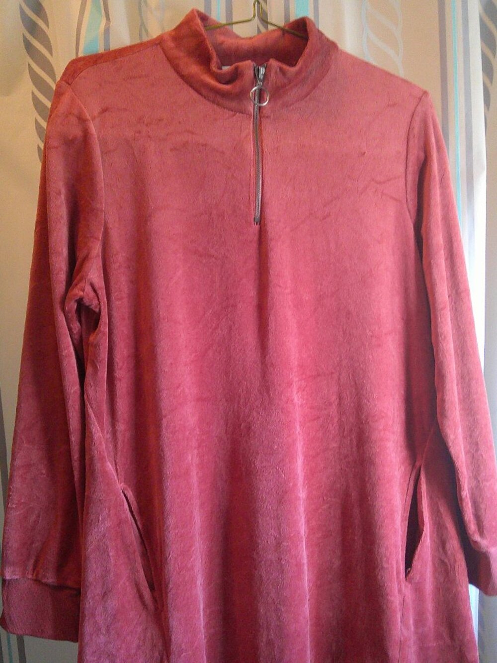 COLDWATER CREEK 1/4 Zip SPICE Modal Velour Long Sleeve Easy-Fit Dress Woman LP